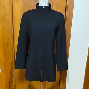 Donatella Black 100% Wool Long Blazer Jacket Full Zip Up Lined Minimalist Dressy